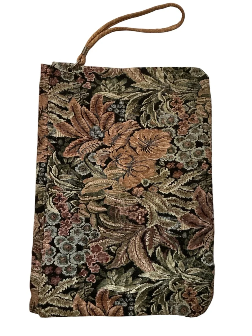 Black Floral Jacquard and Faux Croc Wristlet Clutch